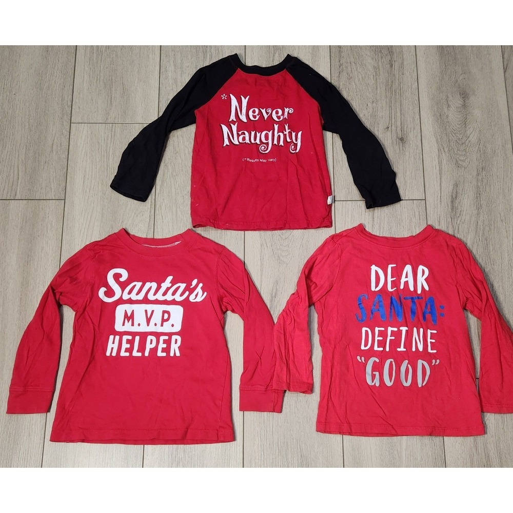 Kids Christmas Graphic‎ Tee Bundle Red Santa Holiday Long Sleeve Shirts 3pk